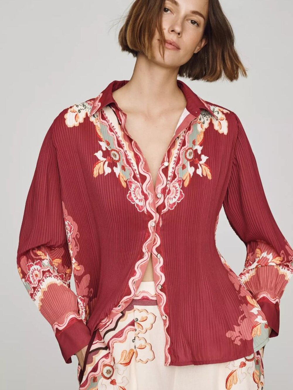 Ranna Gill - Anthropologie Collared Blouse Pink Flora Large NWT